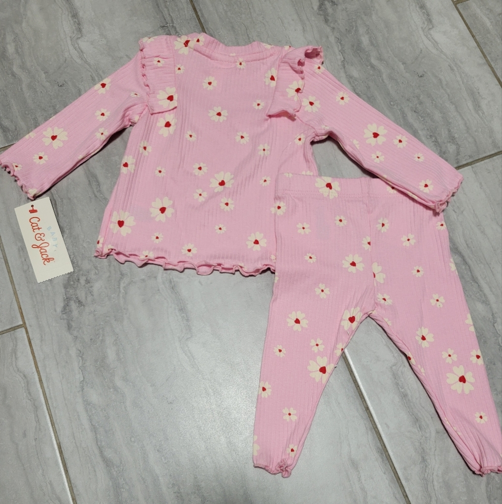 Cat & Jack 2-PC Pink Floral Baby Outfit Size 3-6M